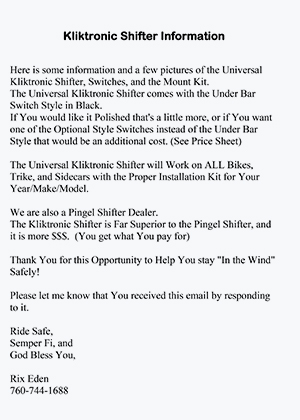 Kliktronic shifter information email